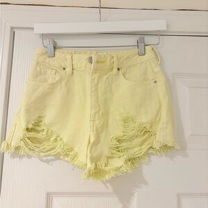PacSun Yellow Jean Shorts Distressed Frayed Hem